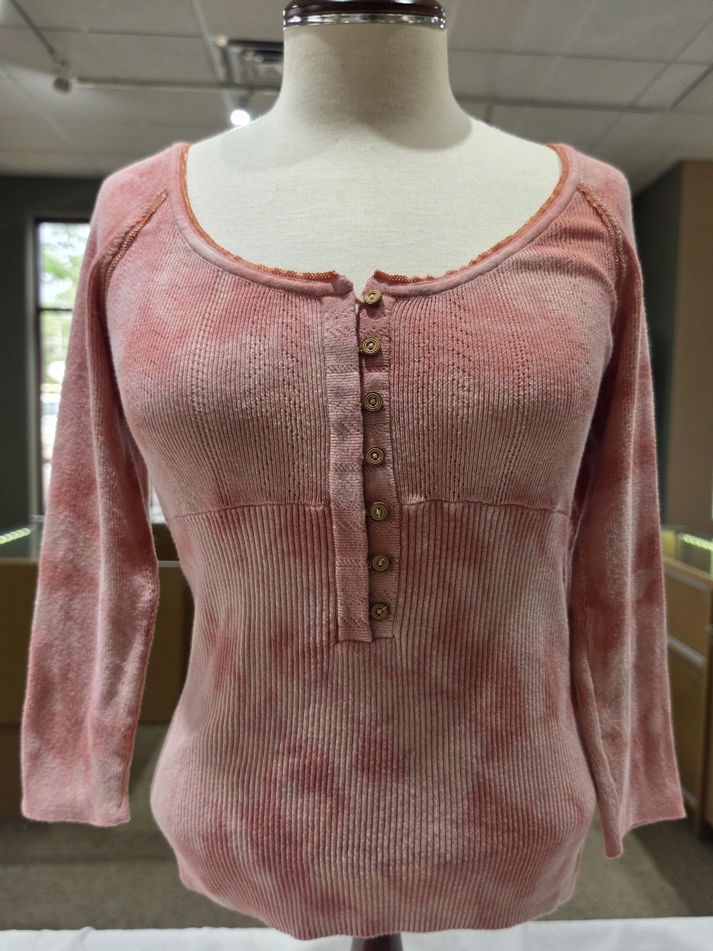 Free People Pink Tie-Dye Henley Knit Top